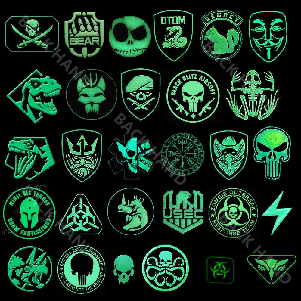 3D Luminous PVC Soft Rubber Arm Badge Magic Patches Badge Tactical Morale Badge Skull Trooper Punisher USEC Dinosaur BEAR