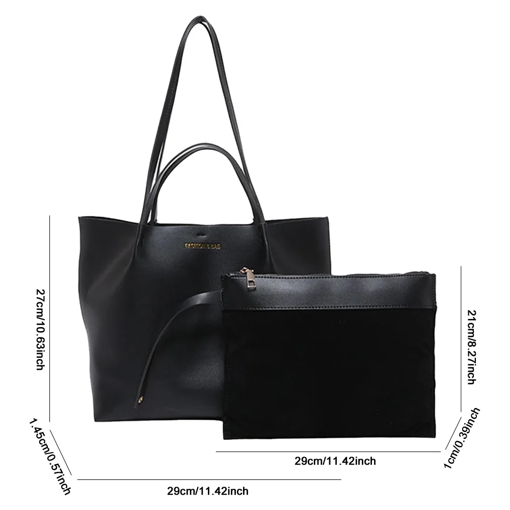 Women PU Shoulder Bag Fashion Carrying Bag Large Capacity Stylish Single Shoulder Bag with Pouch Chic Hobo Bag Simple Work Bag