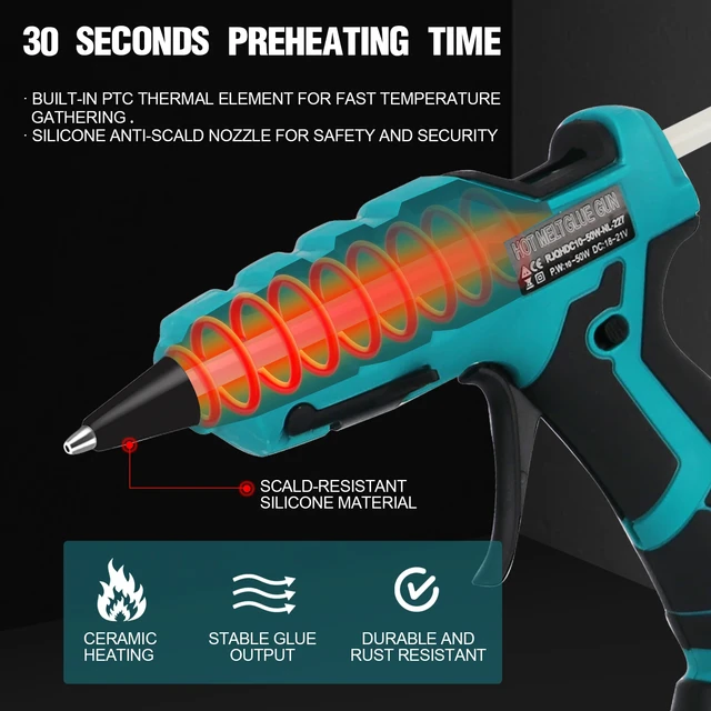 Cordless Glue Gun, Switch Hot Glue Gun Kit Handheld Anti Scald 18-21V  Battery Powered with 30 Pcs 7mm Sticks for Home Repair 