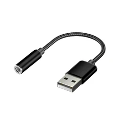 Nylon Braided USB to 3.5mm Audio Adapter with Mic and Headphone Support, 16 - bit DAC (USB Port)