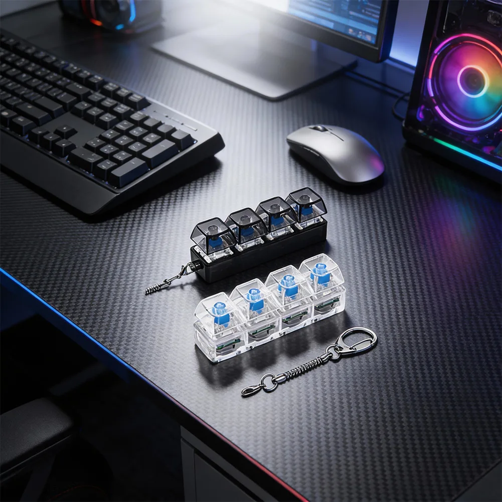 1pc 4키 기계식 키보드 테스터 LED 키보드 키 장난감 스트레스 해소 DIY 피젯 버튼 키캡 피젯 키체인 장난감