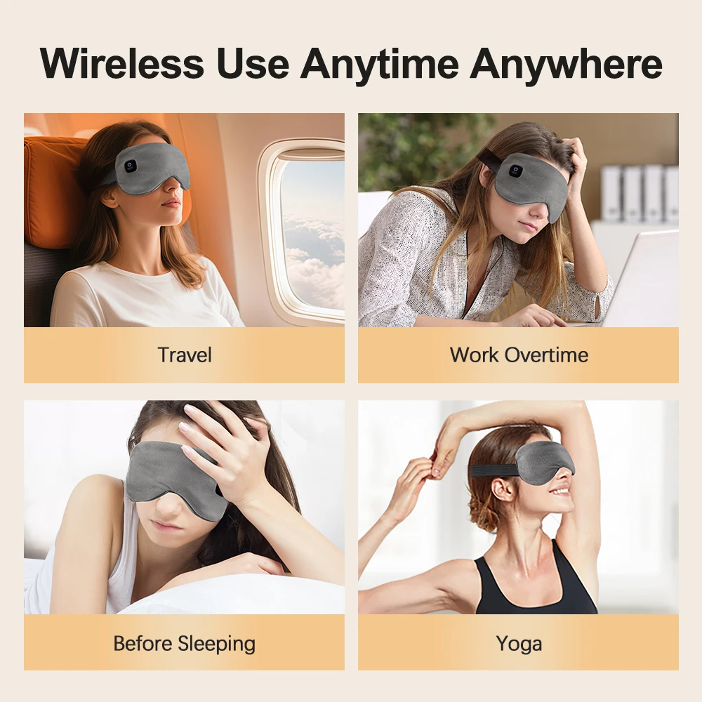 Cordless Heated Eye Mask Electric Warm Compress Eye Massage Device Smart Timing 3-Speed Heating Eye Mask For Dry Eye Sleep Shade