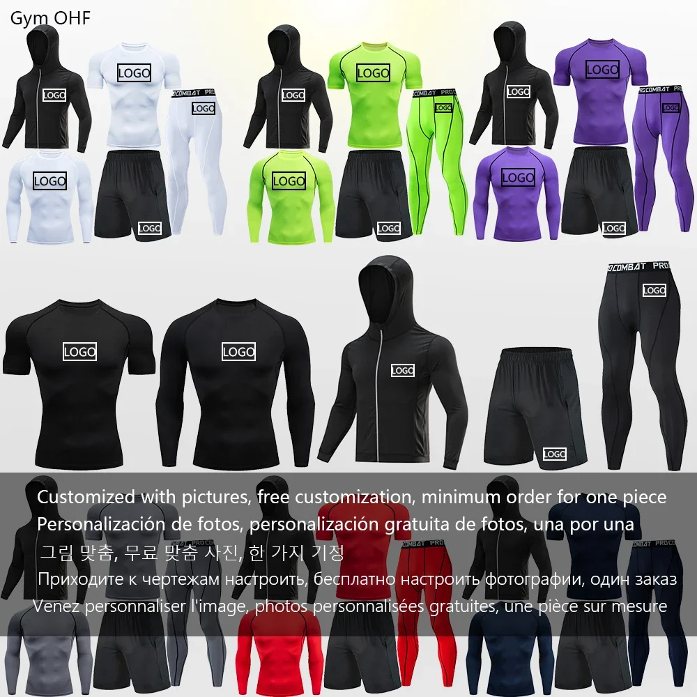 Maglietta da uomo LOGO personalizzabile Palestra Rashguard Uomo Abbigliamento sportivo attillato Corsa Leggings da allenamento Top Donna - immagine 4