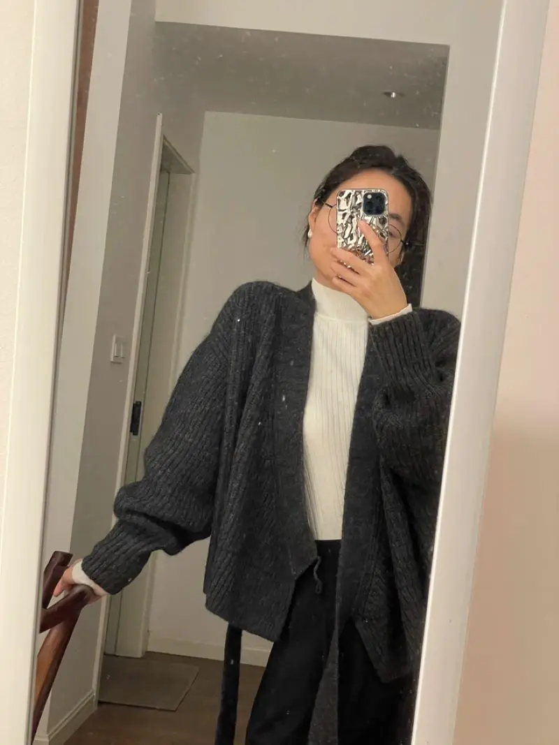 Ethereal 2025 spring new style of Women's casual Standard beige wrap cardigan 4