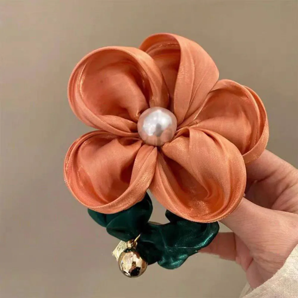 Elegant Pearl Rhinestone Flower Hair Rope Scrunchie