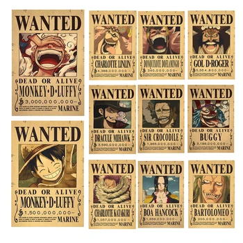 Anime Luffy Gear 5 One Piece Bounty Wanted Posters Nika Ace Kid Figures Vintage Living Room Wall Decoration Stickers Toys Gifts