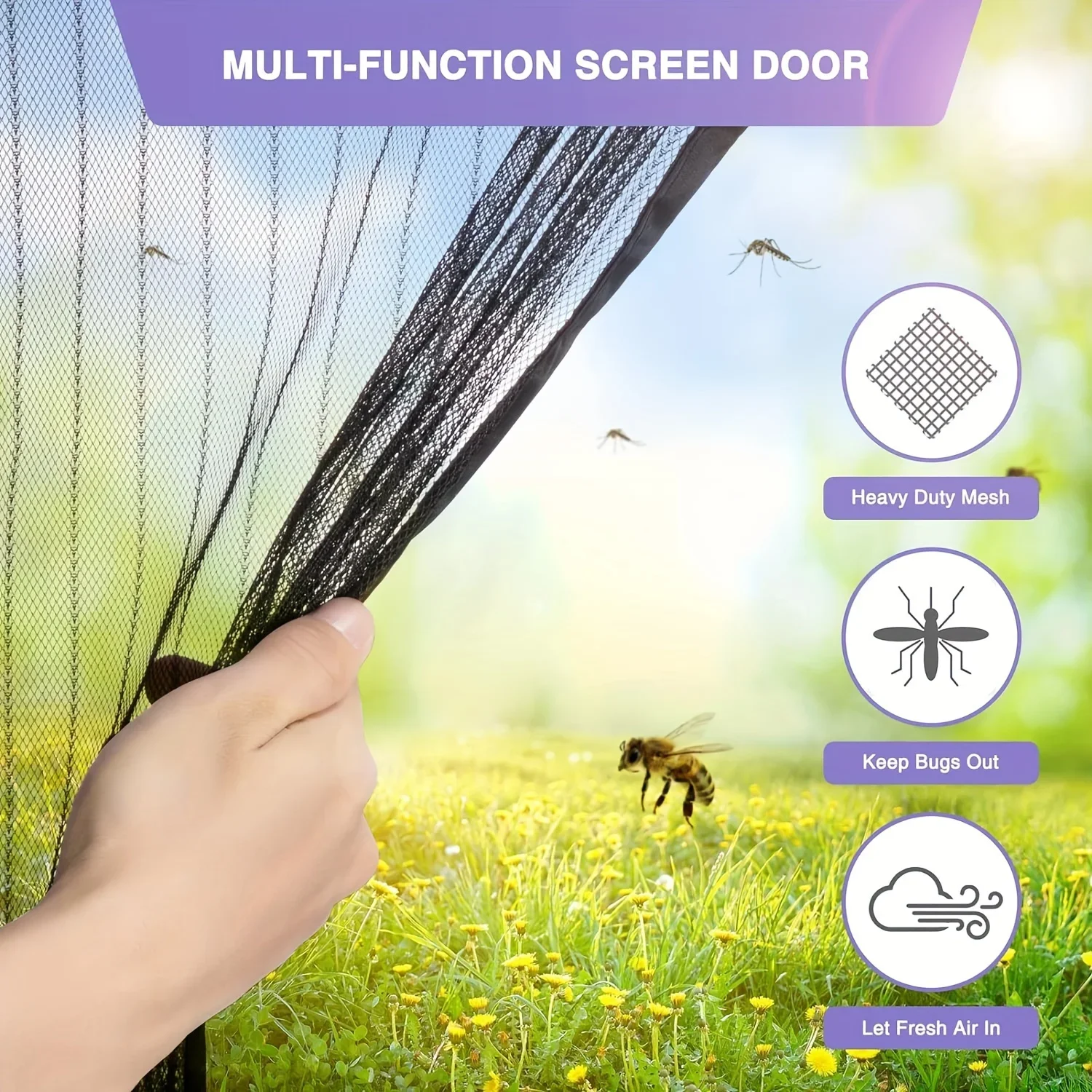 Heavy-Duty Magnetic Screen Door - Self-Sealing, Hands-Free Mesh for Insect Protection, Pet & Youngsters Friendly