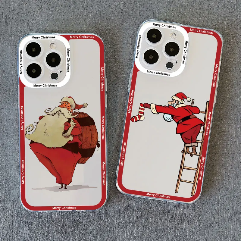 Luxury Cartoon Christmas Clear Phone Case - Simple Santa Transparent Design