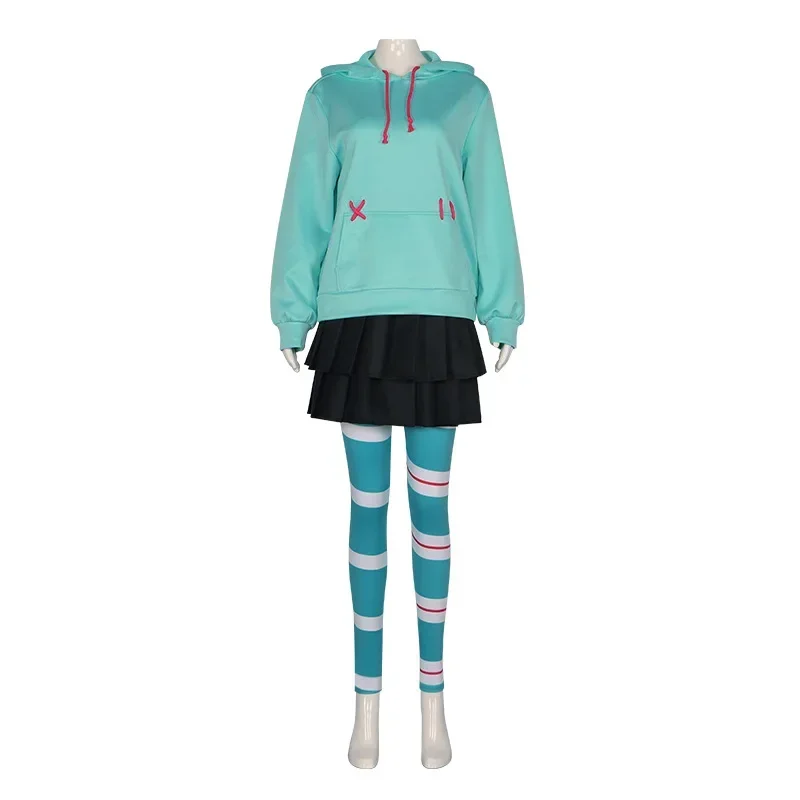 Anime Vanellope von Schweetz Cosplay Costume Adult Women Hoodie Skirt Stocking Suit Halloween Outfit Party Uniform