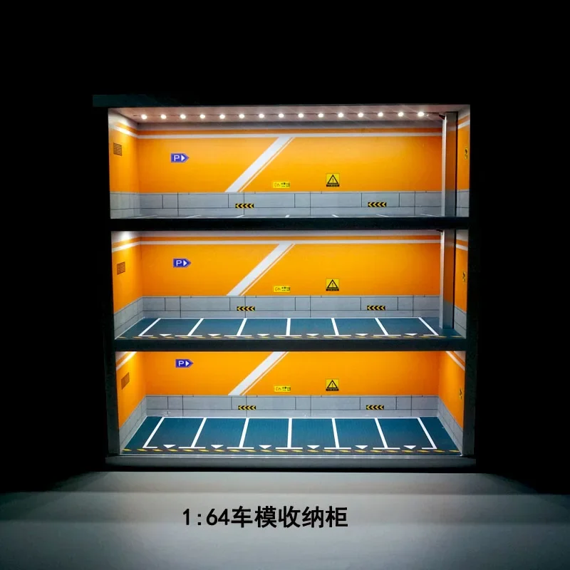

1/64 Scale Diorama Model 3 Layer Car Garage Display Cabinet LED Lighting Scene Model Toy Collection Gifts
