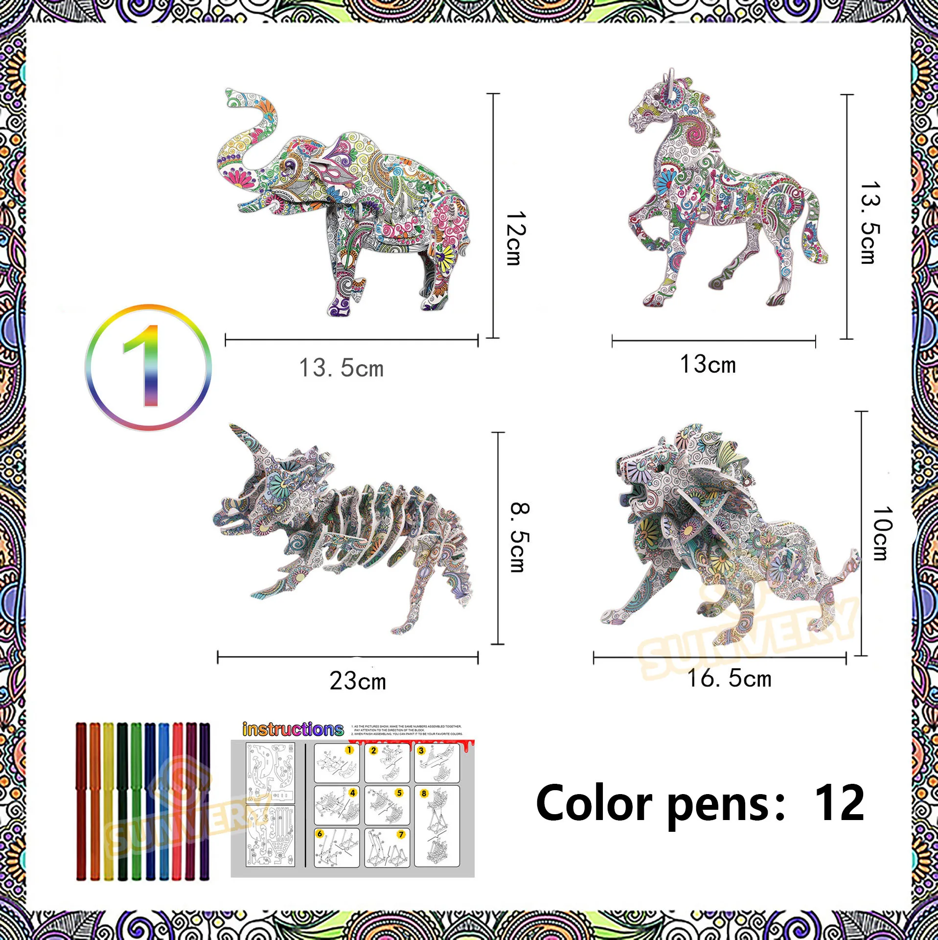 KAZOKU 3D Coloring Puzzle Set,4 Animals Puzzles with 12 Pen Markers, Art  Coloring Painting 3D Puzzle…See more KAZOKU 3D Coloring Puzzle Set,4  Animals