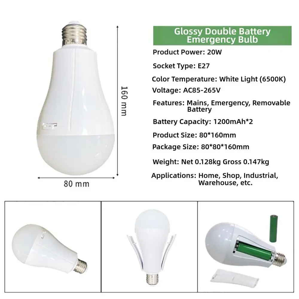 Flicker-Free LED Bulb Light Portable 20W LED Bulb Courtyard Outdoor Power Failure Emergency