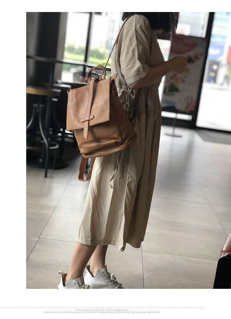 Natural Real Cowhide Women Backpack Vintage Genuine Leather Simple Small Bagpack Travel Soft Mini Cute Bookbags For Girls