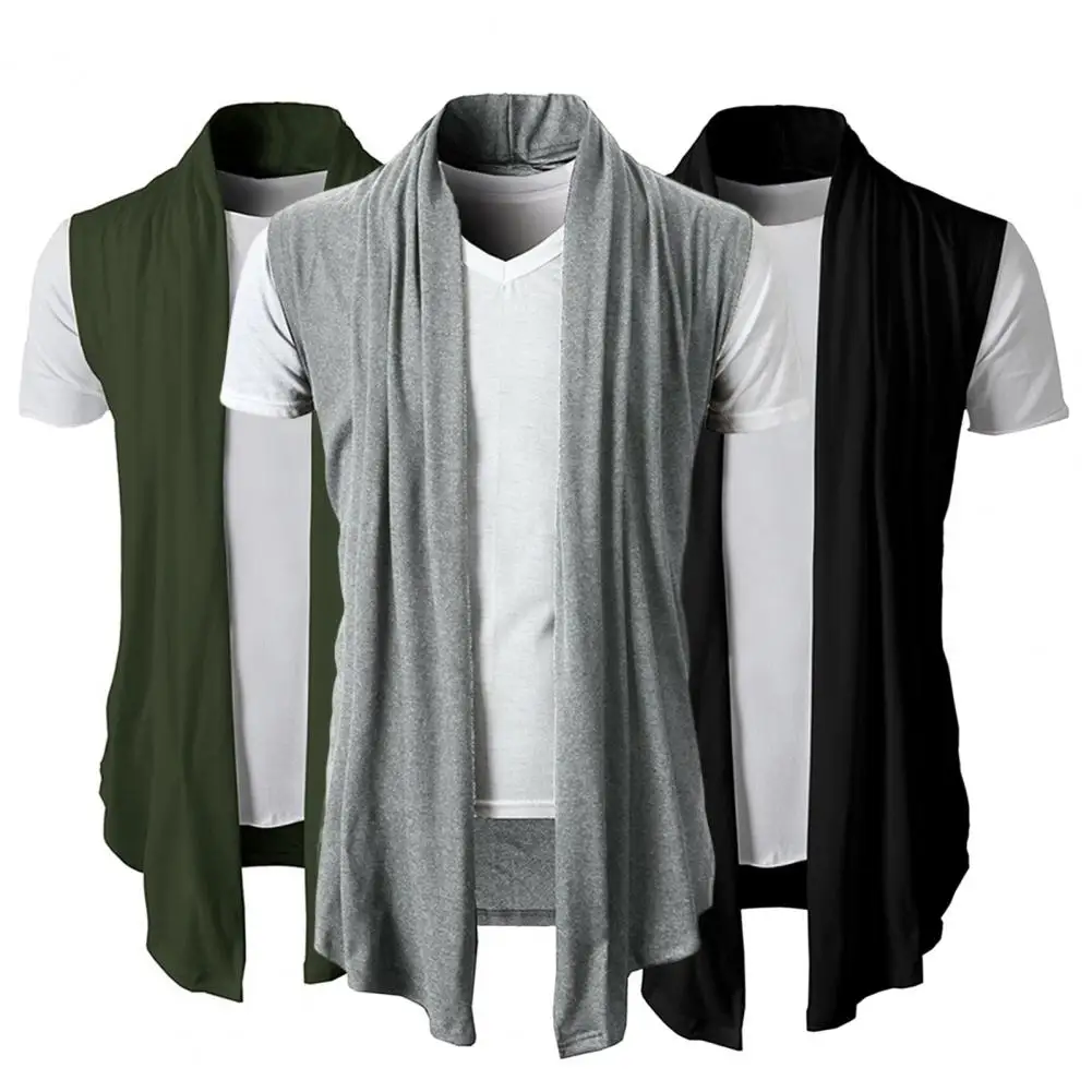 New summer men black white gray color sleeveless vest long cardigan punk streetwear man fashion cape korean vintage cloak