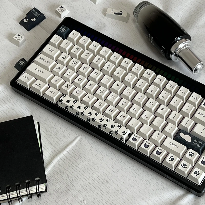 Chaves Conjunto Preto Gato Kuroneko Keycap Pbt Tintura Subbed Keycaps Cherry Perfil Keycap para 61 64 68 87 980 104 Hhkb 142 - Imagem 2