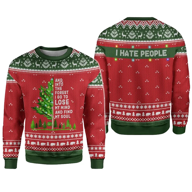 Christmas Cute Bear Pattern Sweatshirt 3d Printed Sweatshirts for Men and Women Pullovers Harajuku Unisex Tops