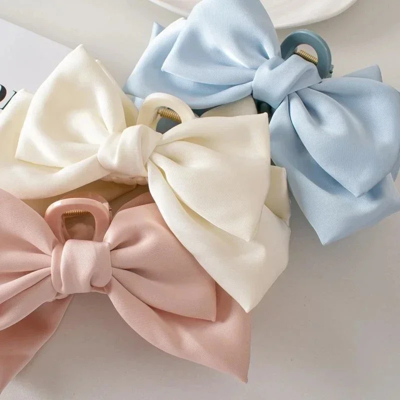 Women Bow Hairpin Korean Solid Color Butterfly Satin Hair Clips Hair Accessories Headwear