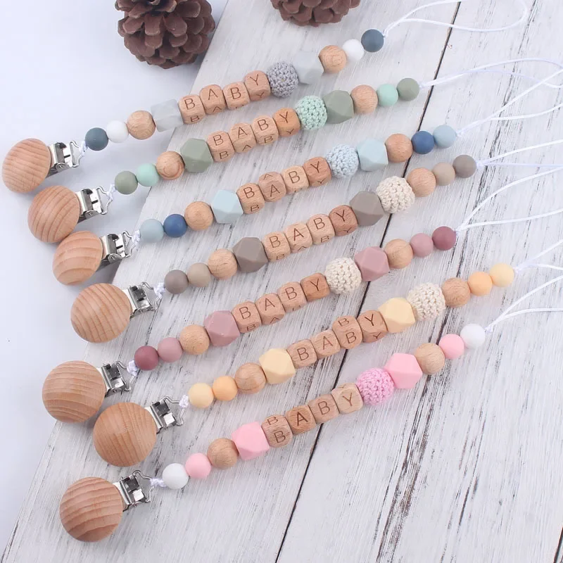 Pacifier clip Personalized Name Baby Pacifier Clips Chains Silicone Beads Teethers Dummy Nipple Holder Clip Newborn Teething Toys Accessories