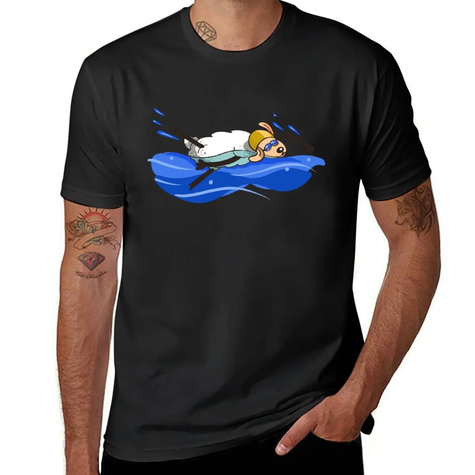 Funny white swimming sheep T-Shirt quick-drying summer clothes sweat men t shirt