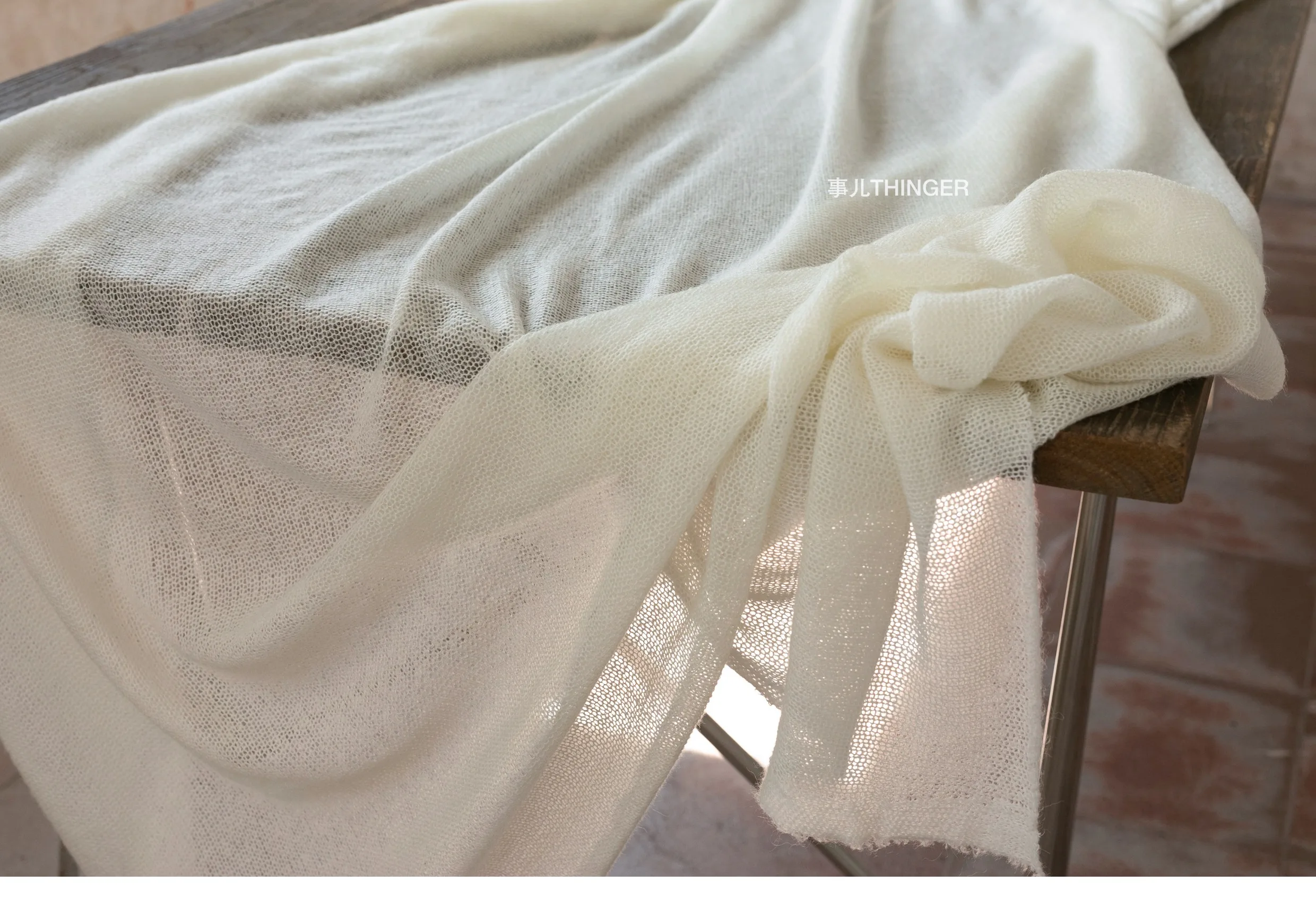 Description Picture 2 of itemKnitted Fabric Beige White Skin Friendly Light Soft Thin Hollowed Out Designer Apparel Sewing Fabric Cloth Wool Nylon Material