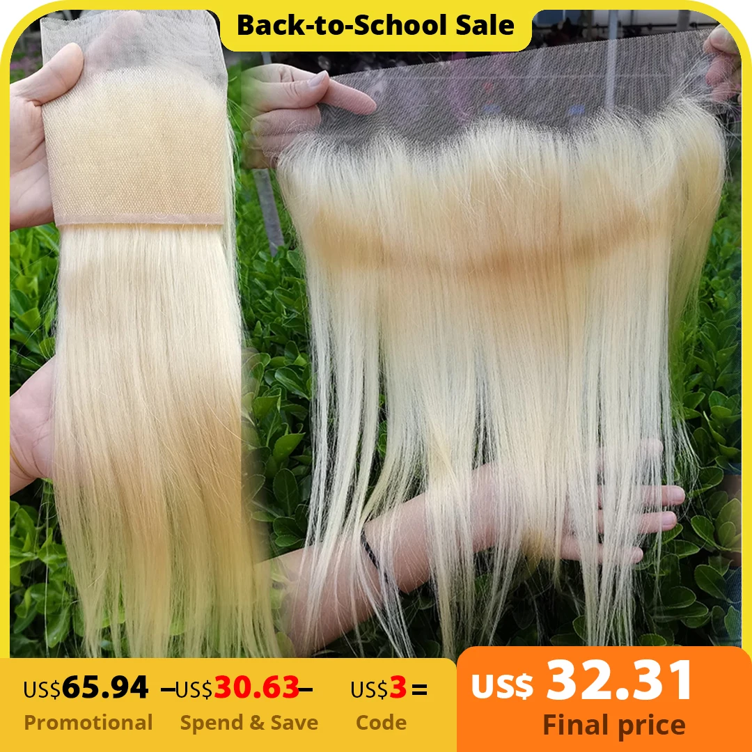 BINF 613 Blonde HD Transparent Lace Frontal Peruvian Bone Straight 13X4 Lace Frontal With Baby Hair Hand Tied 4x4 Lace Closure