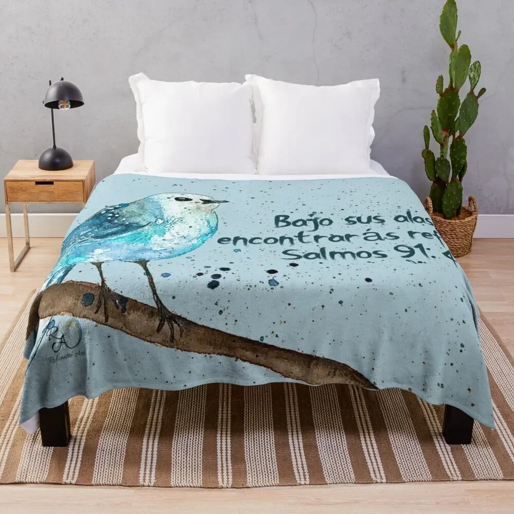 

Spanish Under His Wings You Will Find Refuge Original Watercolor Art Throw Blanket Comforter Sofa Large Quilt Blankets