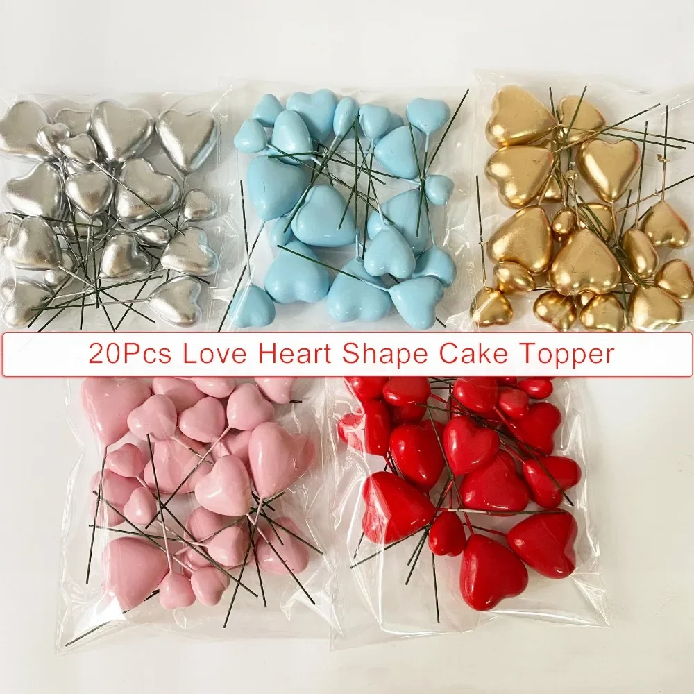 Heart Shape Cake Topper Picks - Set Of 6 Gold Acrylic Toppers For Wedding, Birthday & Anniversary Cakes