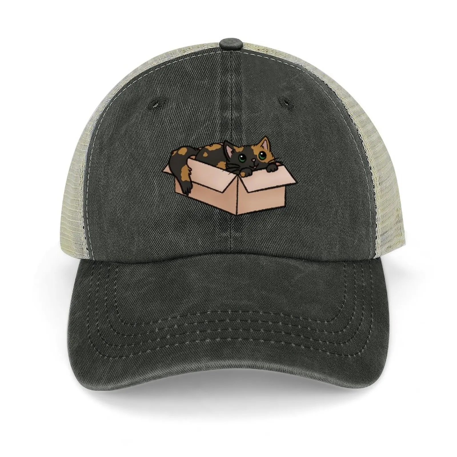 

Cute Tortie Cat In A Box Cowboy Hat Wild Ball Hat Military Tactical Cap Sunhat Custom Cap For Women 2024 Men's
