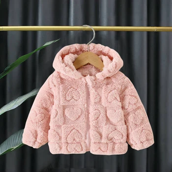 Baby Girl Coat Winter Solid Colour Lambswool Hooded Long Sleeve Girls Coat Cute Girls Warm Clothing 1