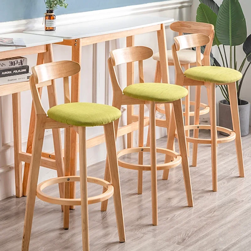 Taburete de madera maciza con respaldo, taburetes altos de cocina con  cubierta de tela extraíble, silla de bar de madera para bar, recepción