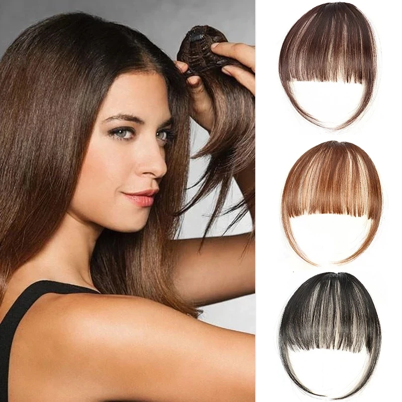 Clip In Air Bangs Thin Fake Fringes Synthetic Hair Bang Accessories For Girls 4 Colors