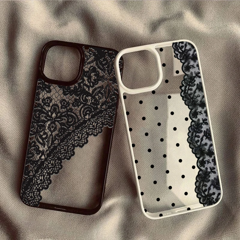 Trendy Lace Polka Dot Shockproof Phone Case – Transparent TPU Protective Back Cover