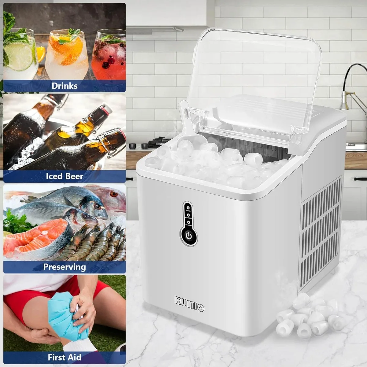 Countertop Ice Maker Countertop Ice Maker, 9 Thick Bullet-Shaped Ice Ready in 6-9 Mins, Portable Maker Machine w/ Scoop and Basket USA NEW