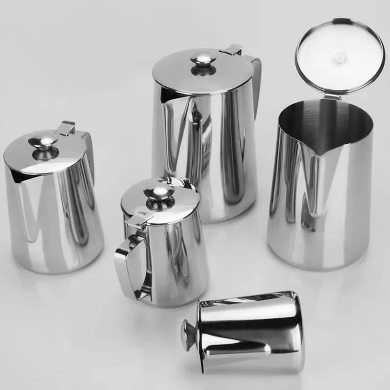Stainless Steel Milk Frothing Pitcher with Lids Coffee Maker Hand Brewing Pot Long-spout Fine Mouth Kettle Drip Kettle