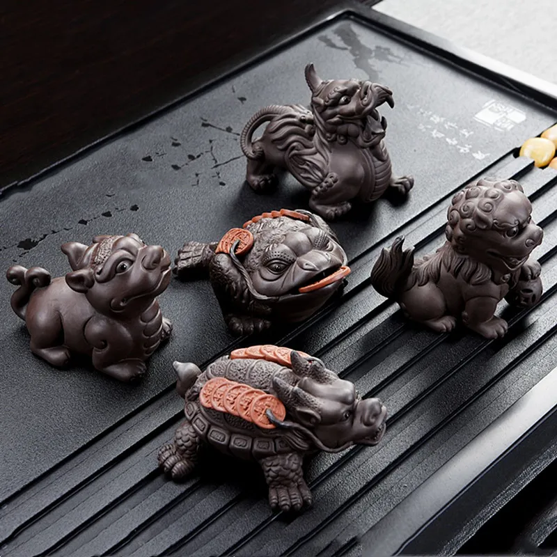 Creative Purple Clay Small Tea Pet Ornament Handmade Crafts Animal Figurine Tea Ceremony Accessories Table Decoration,tea pet ornaments,room decor statues