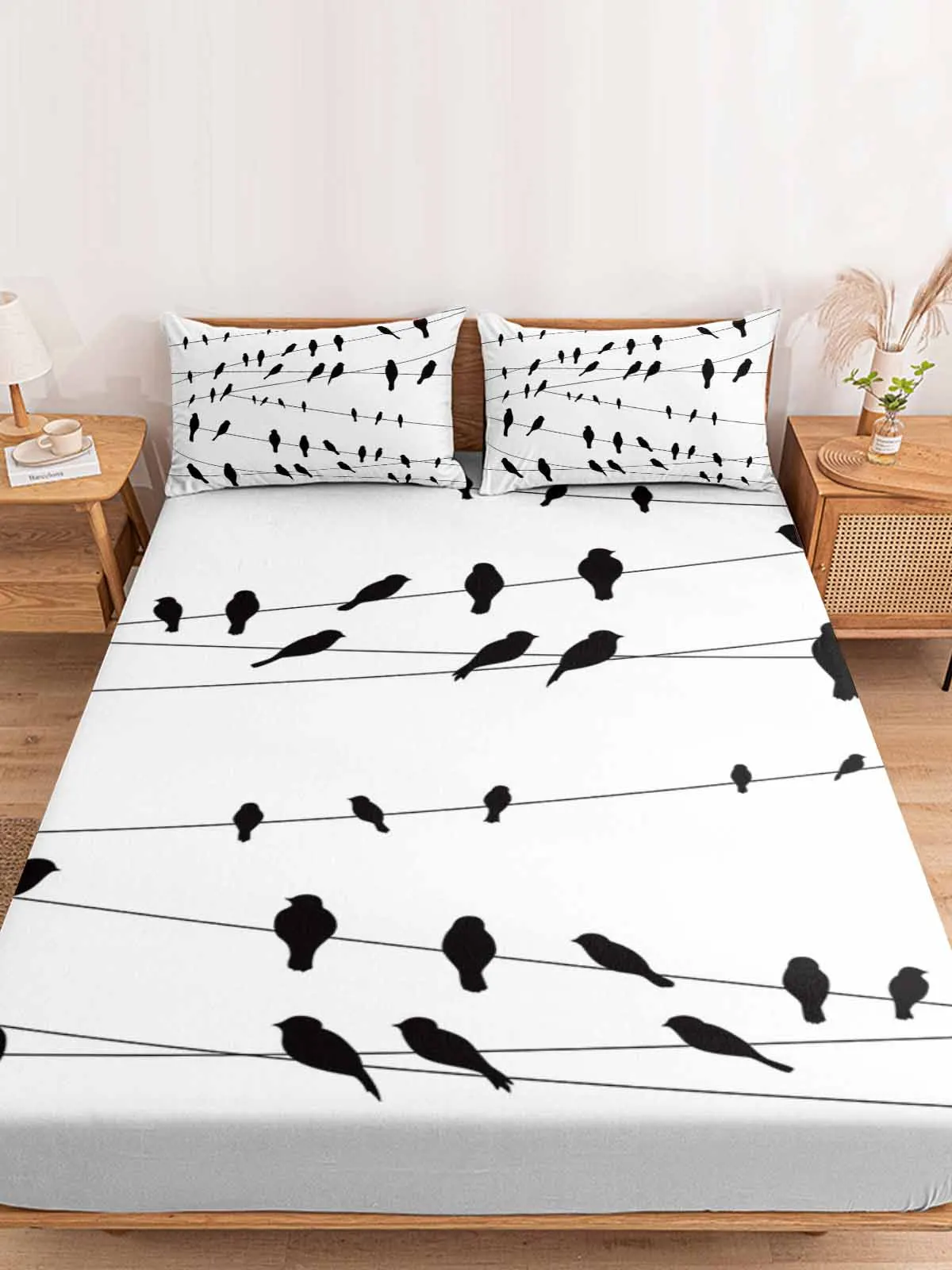 

Натяжная простыня с животными, птицами, вороной, проволокой, эластичная лента, противоскользящий протектор матраса для одного, двух, двуспального кровати