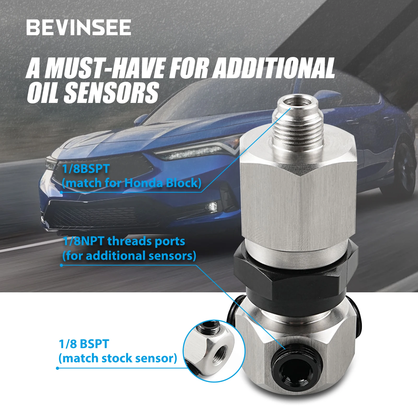 Acura K 시리즈 K20 K24 1/8 BSPT 용 Honda 용 BEVINSEE 스테인레스 스틸 오일 압력 센서 어댑터