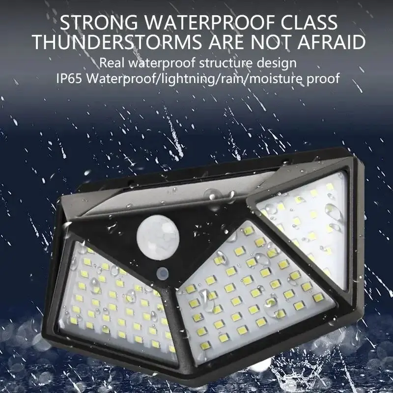 100LED solar wall light Outdoor Human Body Sensing Lamp waterproof Solar Powered Sunlight Street Lamp Garden Railing Decorative