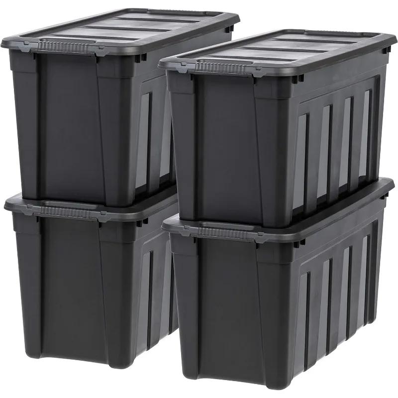 

IRIS USA 31 Gallon Heavy-Duty Storage Plastic Bin Tote Container, Black, Set of 4