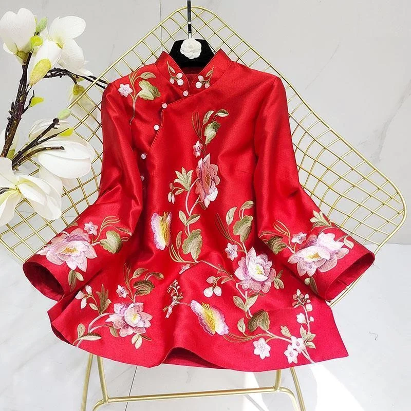 Tang Suit Shirt National Style Traditional Elegant Embroidery Women Chinese Vintage Blouse Loose Female Hanfu Tops 2024 New