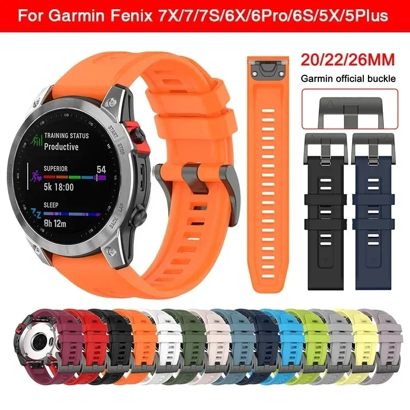 26 22 20mm Silicone Watch Band Straps For Garmin Fenix 6X 6S Pro