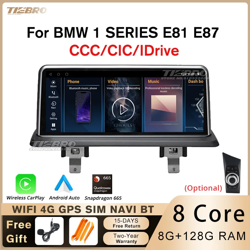 

TIEBRO 10,25 ''для BMW 1 серии E81 E87 2004-2011 CCC CIC CarPlay Snapdragon 665 Автомагнитола мультимедийный плеер BT головное устройство GPS