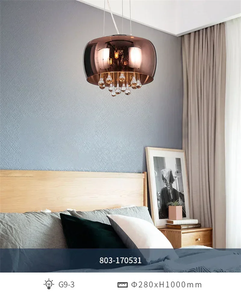 Description Picture 5 of itemModern Luxury Crystal Glass Chandelier for Living Room Smoke Cognac Ceiling Light Hanging Lighting Fixtures Glass Pendant Lamp