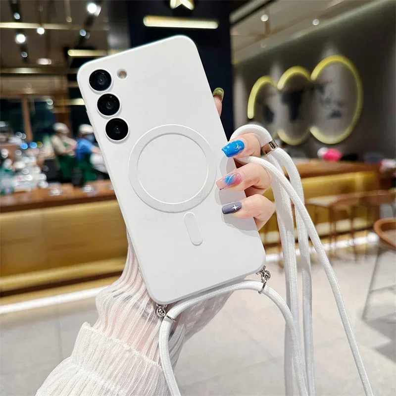 Magnetic Crossbody Lanyard Silicone Phone Case with Soft TPU Back Cover