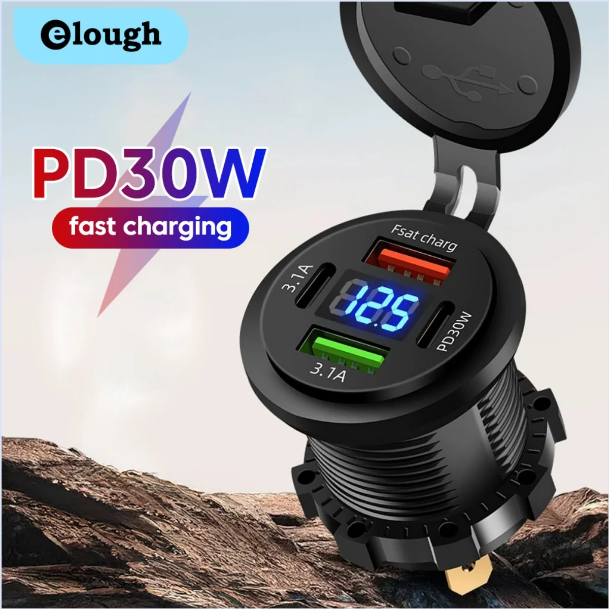 USB Car Charger Type C Fast Charging Adapter Waterproof Dual PD30W Dual QC 3.0 for 12V/24V Car Cellphone