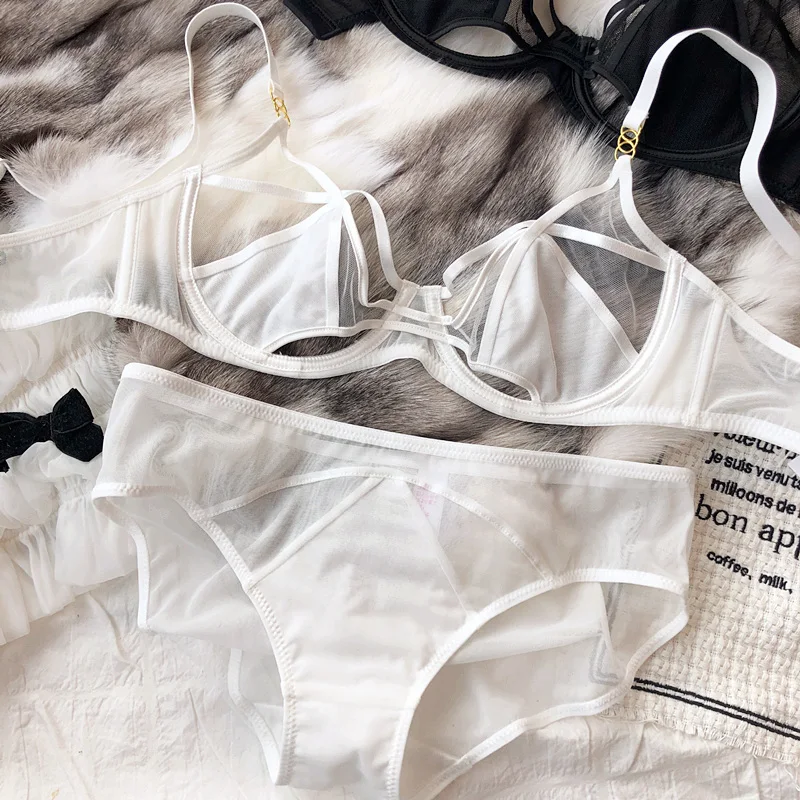 Sexy Hollow Lingerie Set French Ultra Thin Women Bra Summer Breathable Purple Plus Size 95CD Cup Underwear Push Up Brassiere