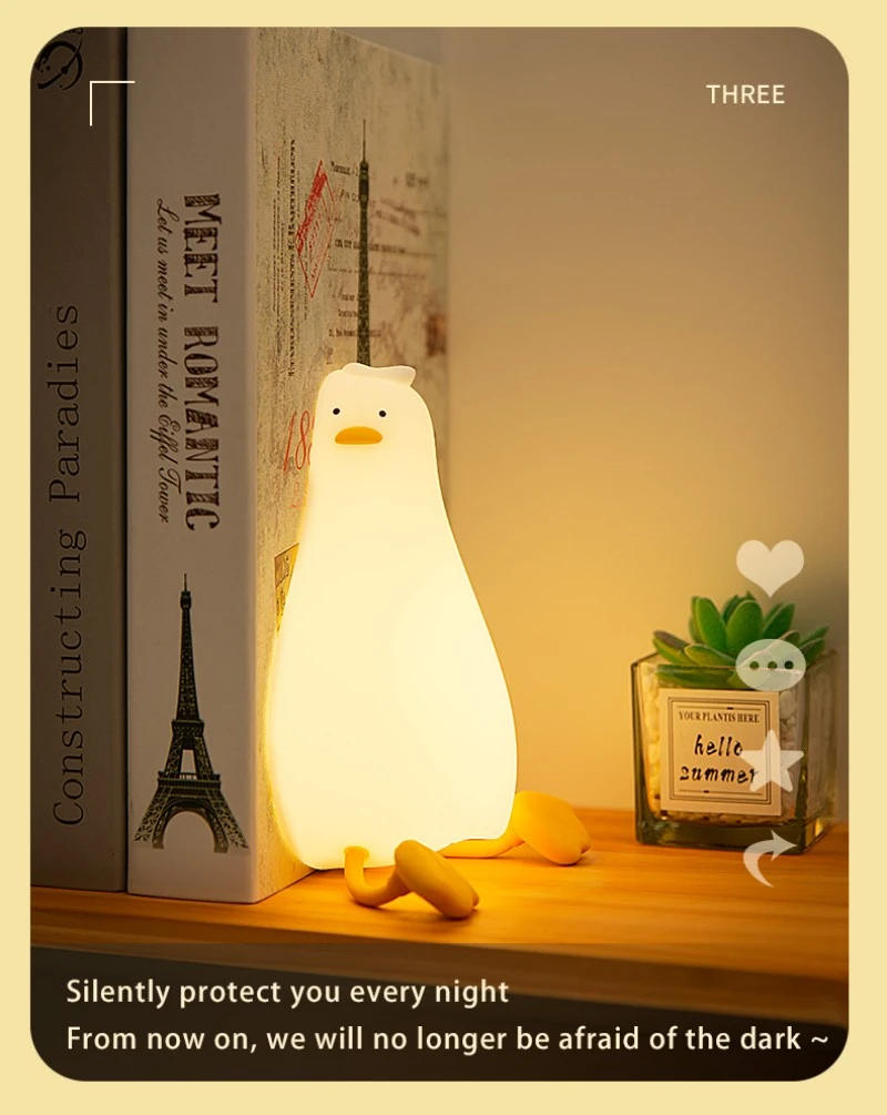 Lying Flat Duck Rechargeable Night Light Silicone Pat Lamp Cartoon Cute