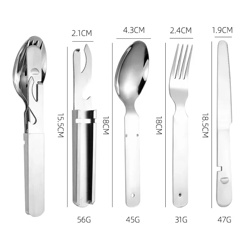 Steel Removable Knife Fork and Spoon Set Western Knife Bottle Opener Portable Outdoor Camping Storage Tableware Four-piece Set