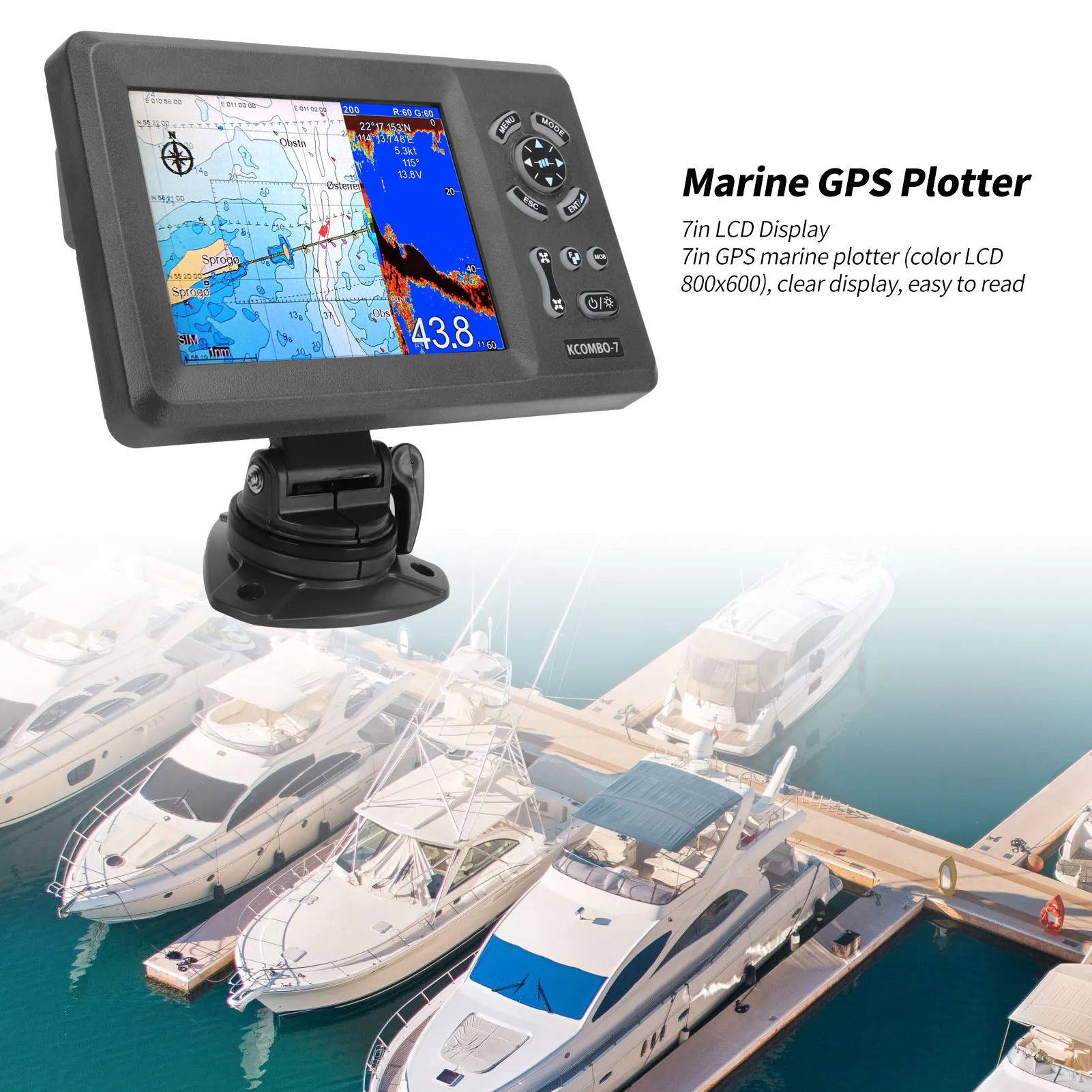 KCombo-7 7inch Marine GPS Fishfinder Combo Transducer Color LCD GPS Marine Plotter Combo with Fishfinder +FISH FINDER
