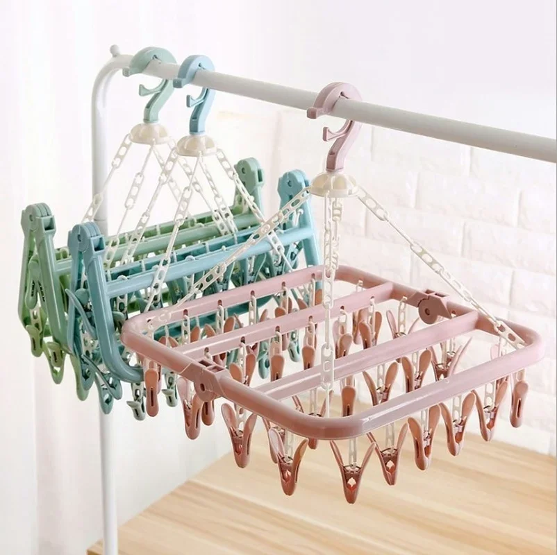 32 Clips Folding Clothes Hanger Children Adults Pants Dryer Windproof Socks Underwear Plastic Drying Rack Home Accessory clothes drying rack clothes hangers plastic hanger clothes drying clips